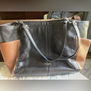 Coach Park Carrie Colorblock Black and Brown Leather Tote Bag